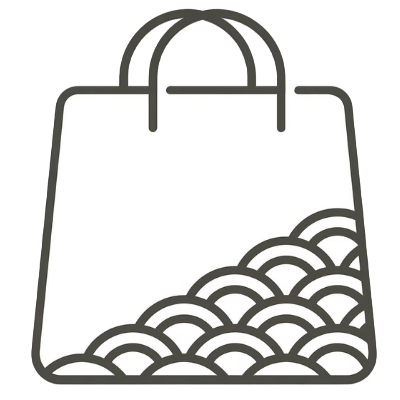 Outline of a shopping bag with wavy japanese pattern on a white background