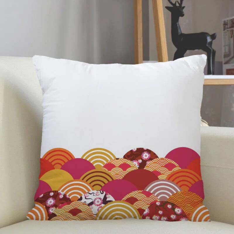 This japanese patterns cushion cover features traditional symbol from Japan with white and colored prints