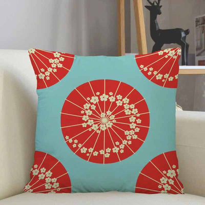 These Japanese Print cushion covers feature red Japanese umbrella with white sakura prints. It brings the beauty of Japan’s artistic heritage to your interior design