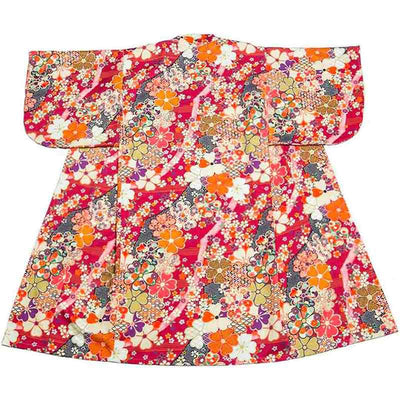 Japanese red kimono robe material with sakura flower patterns