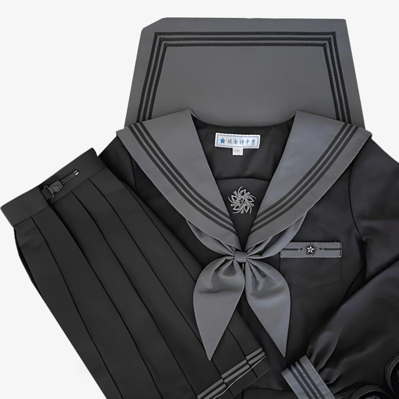japanese sailor uniform black and grey with a ribbon