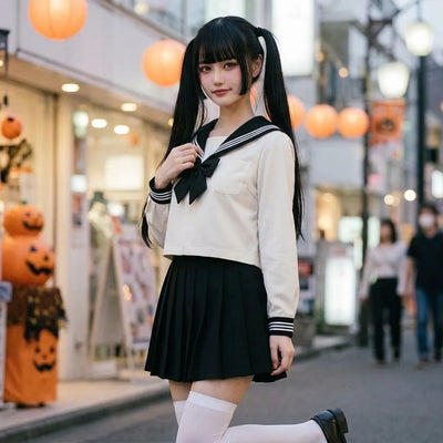 Full sailor uniform set styled together for a cosplay school-girl look