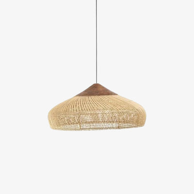 Pendant japanese style ceiling lamp  with woven design on a white background