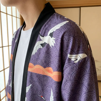 Close-up of the printed fabric and sleeve of a haori tokyo