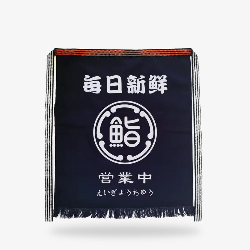 Japanese traditional apron for men’s version crafted with premium navy cotton and white kanji; perfect for authentic kitchen environments and cultural cooking.