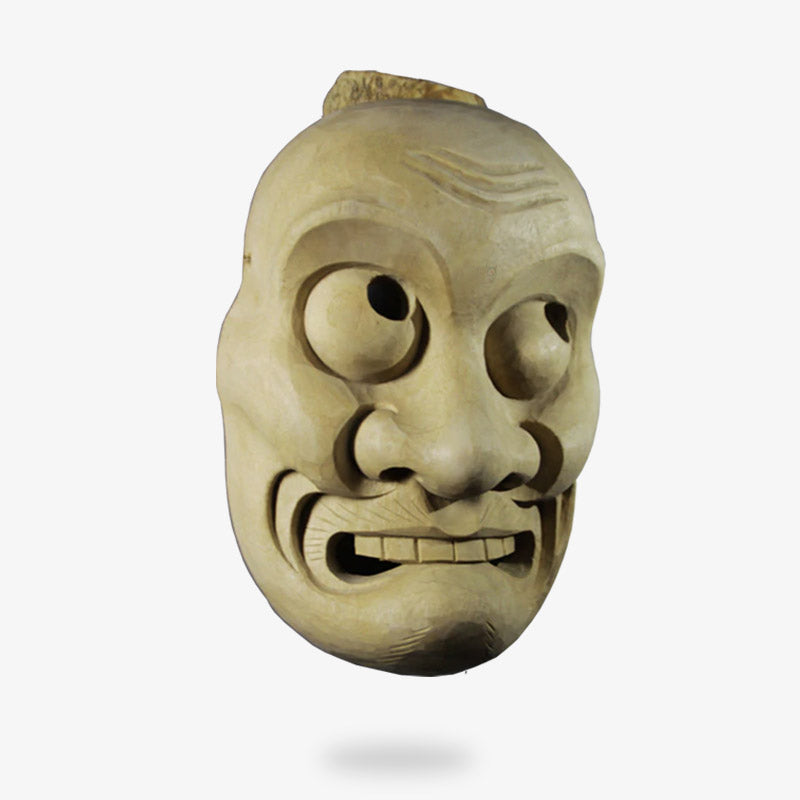 This japanese traditional noh mask is handmade with cedar-wood material. It's a face mask worn by japanese theater acrtor