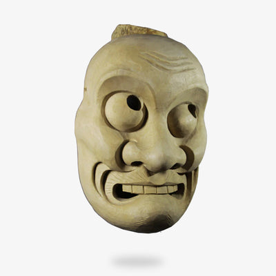 This japanese traditional noh mask is handmade with cedar-wood material. It's a face mask worn by japanese theater acrtor