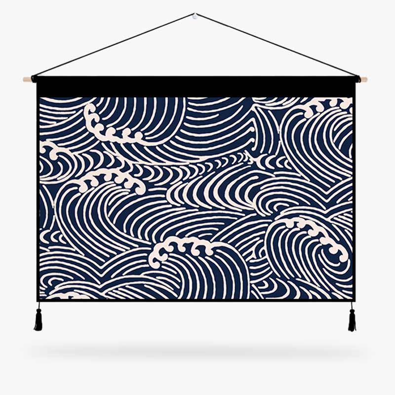 This Japanese wave print tapestry symbol nami wave is a wall decoration in the form of a kakemono.