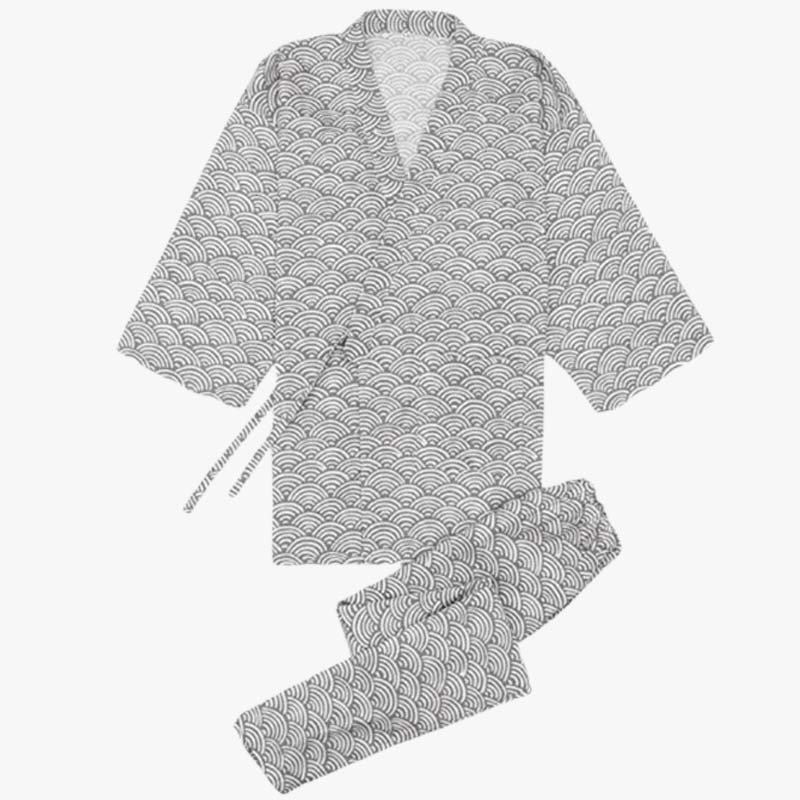 The jinbei yukata is a traditional Japanese pyjama with the seigaiha motif. It is a Japanese symbol in the shape of a wave.