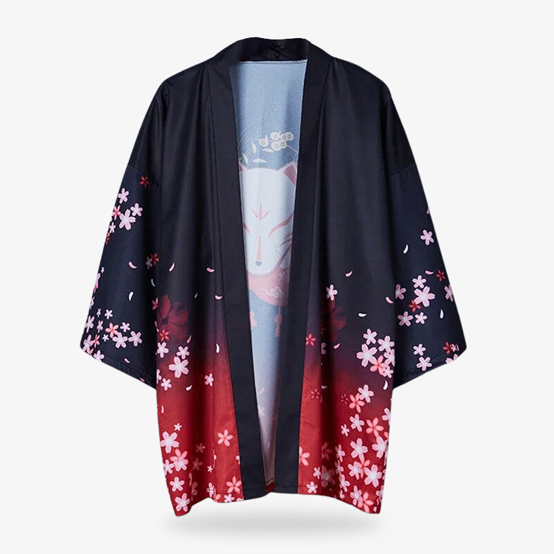 Kimono jackets for women with a distinctive Japanese Kitsune fox mask design on the back, combining tradition and contemporary fashion