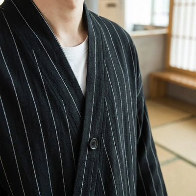 Close-up of the printed fabric and sleeve of a haori jacket men
