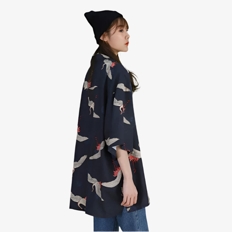 Make a stylish statement with a kimono style shirt dress, combining the elegance of a kimono with the versatility of a modern dress.