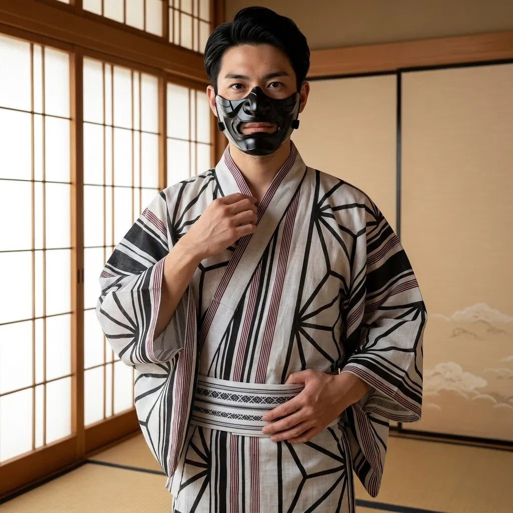 Black And White Kimono Men