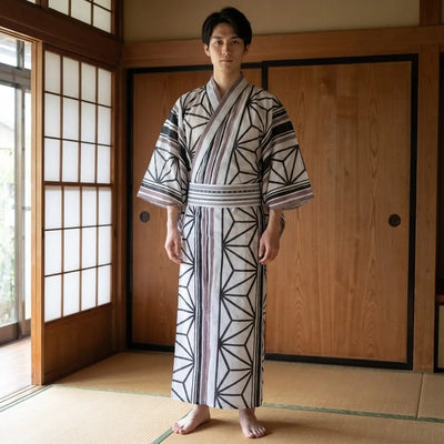 Black And White Kimono Men