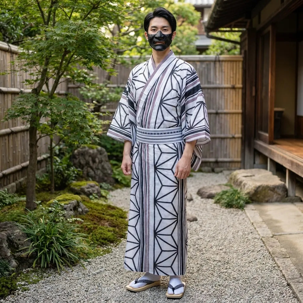 Black And White Kimono Men