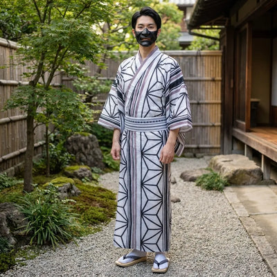 Black And White Kimono Men