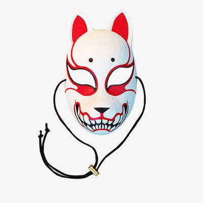 The kistune mask cosplay represents the fox demon of Shinto folklore