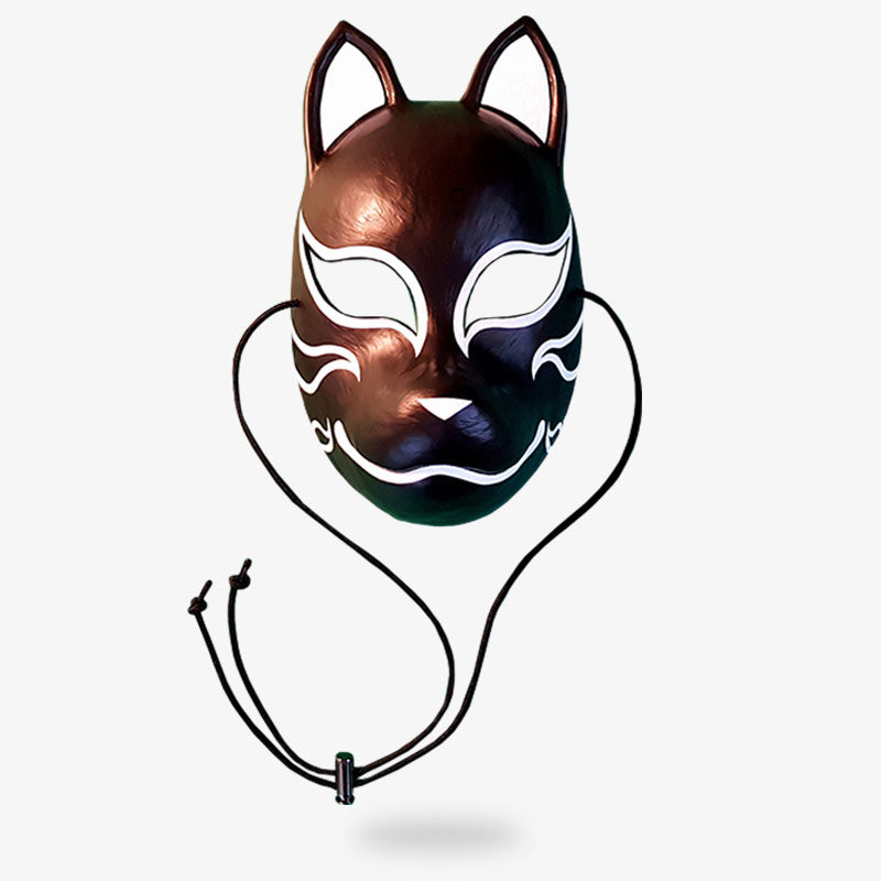 This kitsune mask black is handmade with a cord to hold it on the head. It's japanese fox mask
