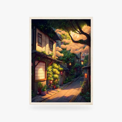 This frame is a kyoto poster. A splendid drawing of a Japanese street to hang on a wall for a Zen atmosphere.