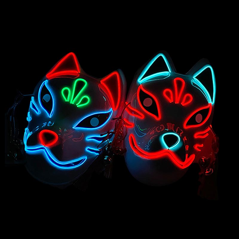tow led fox drift mask with red and blue neon colors
