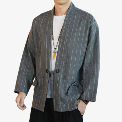 Male haori jacket inspired by formal Japanese wear, offering a structured and elegant layer with subtle cultural design.