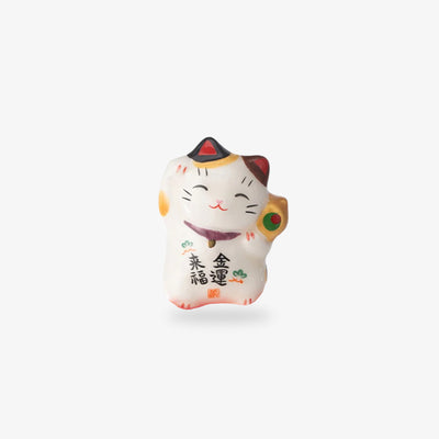 This lucky maneki neko cat white ismade from quality pu. Kanji are written on the little maneki neko cat statuette.