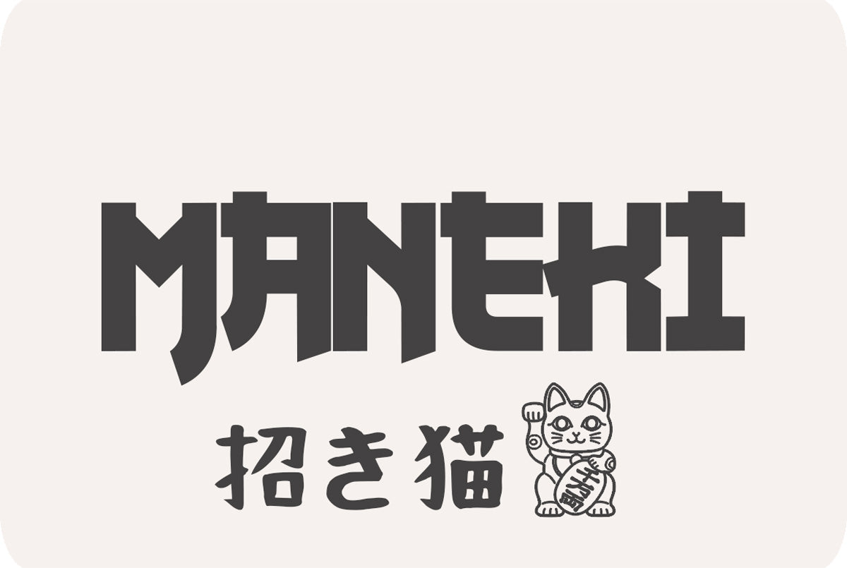 A japanese cat drawing. Maneki Neko products with a japanese kanji