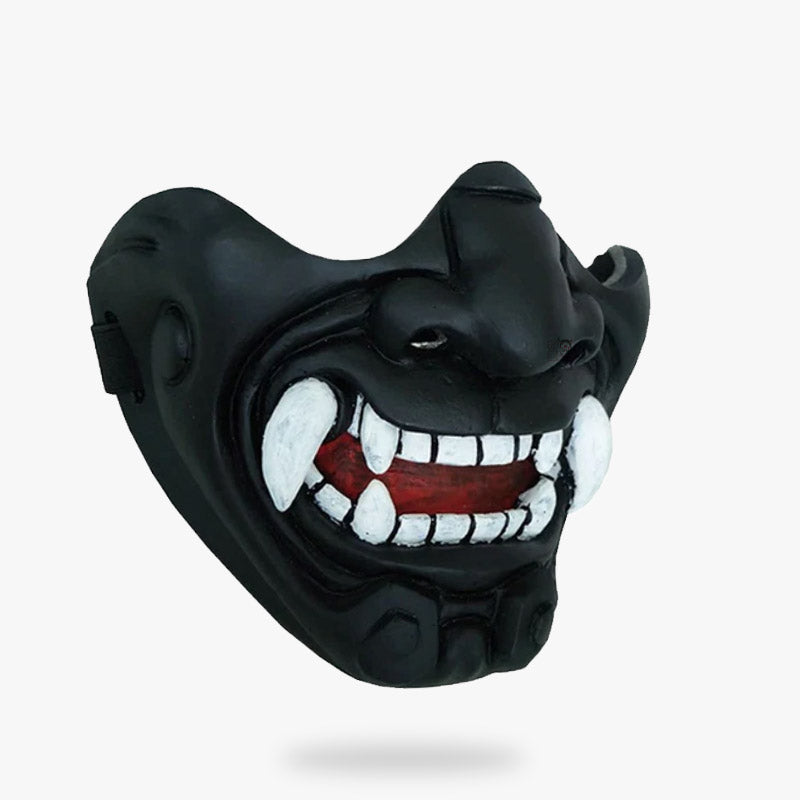 This mempo samurai mask is an Oni demon face. It's a black samurai mask