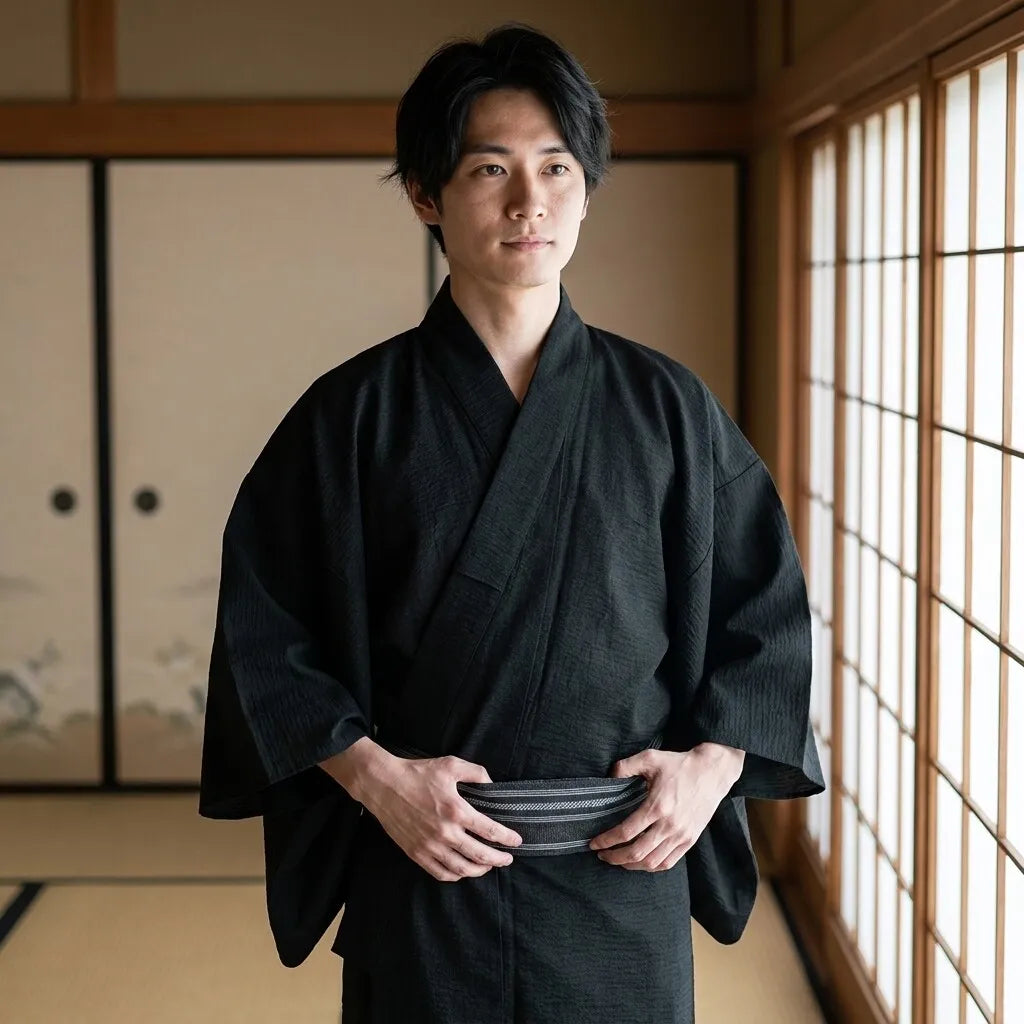 Mens Black Kimono