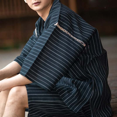 For a unique kimono style, buy a Men Jinbei Clothing. Light kimono with short sleeves. Navy colored Kimono with stripes. Material used for the summer kimono is cotton and linen