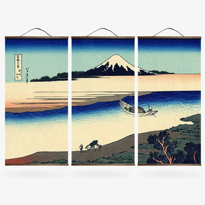 This Mount Fuji painting is a tryptic of one of Hokusai's 36 views of Mount Fuji.
