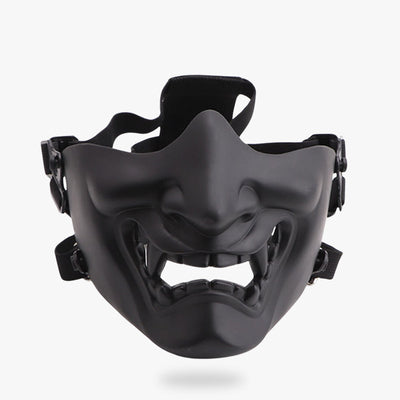 the ninja mask is black. It's a half oni mask with black color. Mask is a japanese demon with teeths and fangs