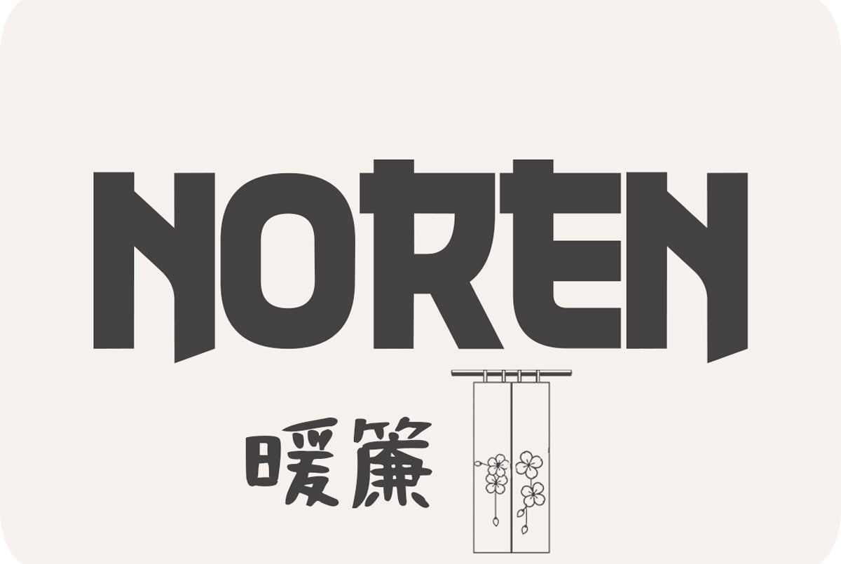 A japanese curtain drawing and a kanji meaning Noren (curtain in japanese)