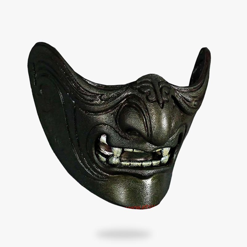 this oni demon japanese mask is a japanese ogre face with teeth and fangs. Japanese handmade mask material is fiberglass