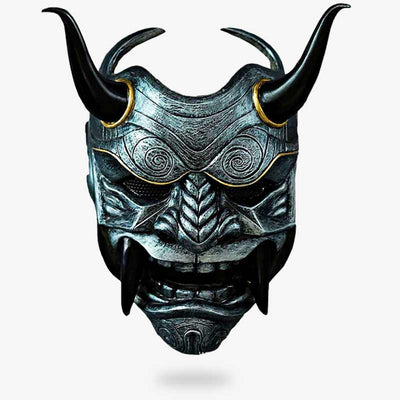 The Oni Face Mask symbolises a Japanese demon with horns and sharp teeth.