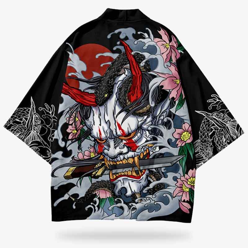 Step into the world of Japanese mythology with the Women Oni Kimono, offering a stunning blend of traditional kimono craftsmanship and fierce demon imagery.