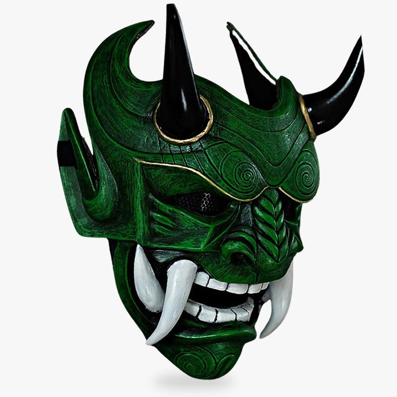 This oni mask green edition is a unique piece, hand-painted and sculpted from quality materials with horns and sharp teeth, reflecting the myths and legends of Japan