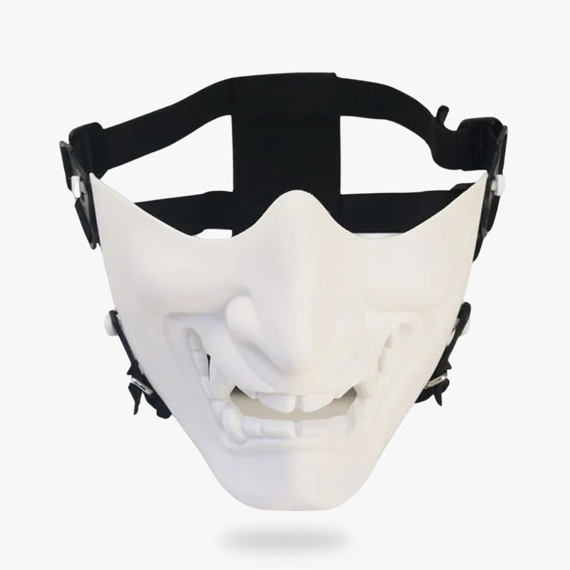 The oni mask white is made with high quality materialt. Black straps at the back of the Oni mask