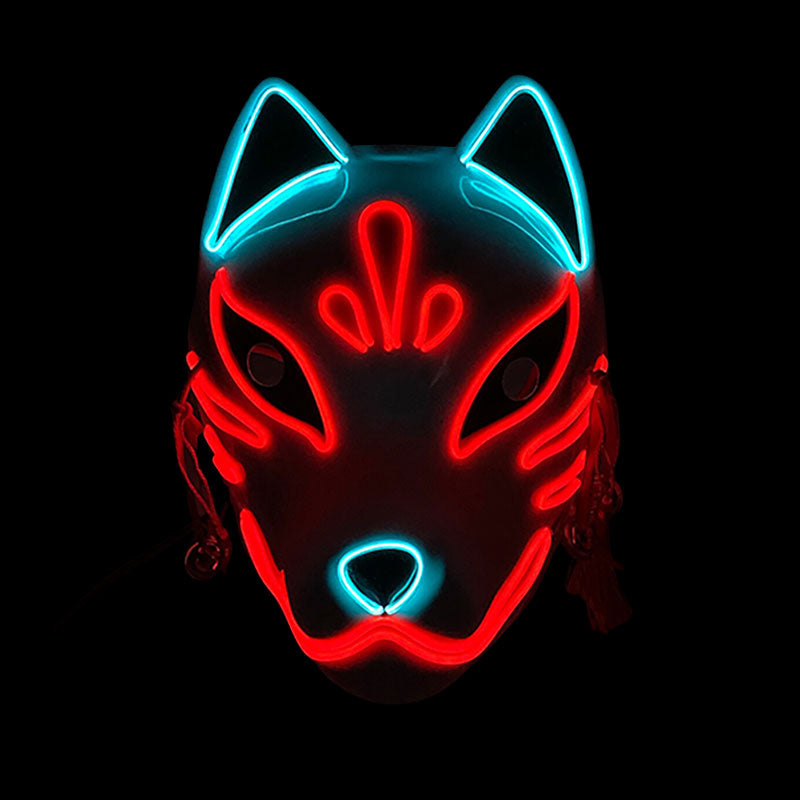 This led light up fox mask is red neon. The red fox led mask is made with quality material for costume or japanese home decor