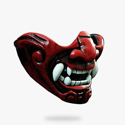 Red Oni helf mask with Japanese monster fangs