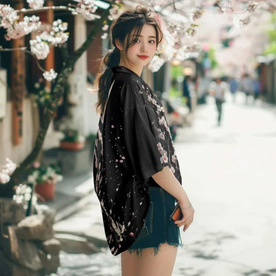 this women japanese haori jacket is a Sakura kimono Kyoto style inspired by traditional Japanese artistry and seasonal beauty