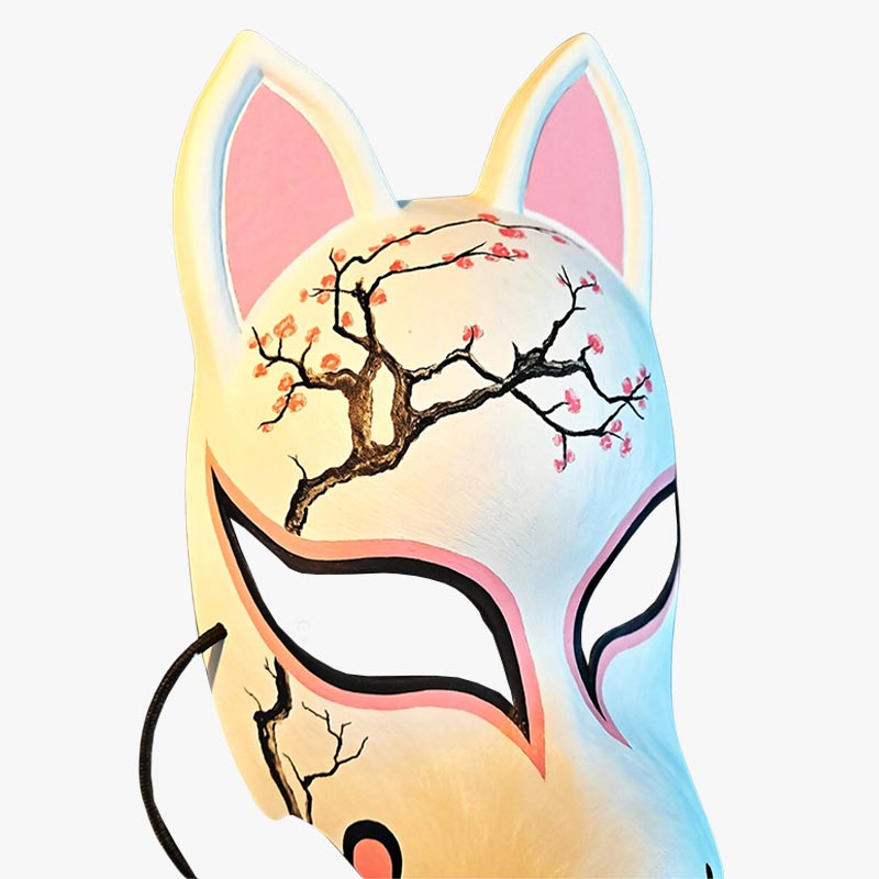 This sakura mask is a kitsune cosplay mask hand painted with white color and designed with japanese tree sakura