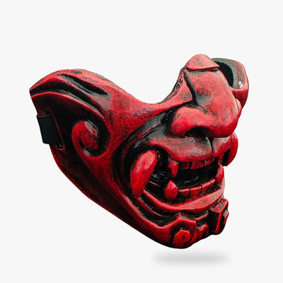 samurai armor face mask is a half demon face. The handcrafted mask is red