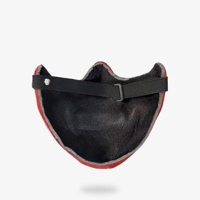 This mempo samurai mask fastens with a strap.