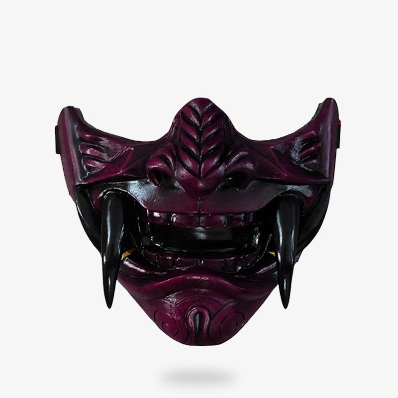 This samurai helmet mask is inspired by the half-face of the demon Oni, with terrifying fangs and teeth.