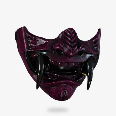 This samurai mask helmet is a half-face of an Oni demon. Hand-painted mask