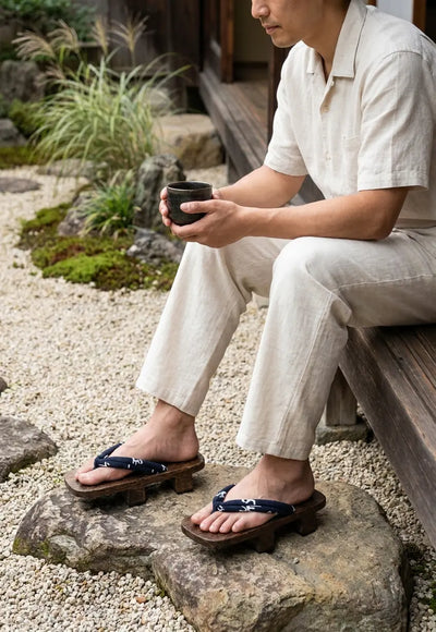 Sandal Traditional Japanese geta worn with white tabi socks