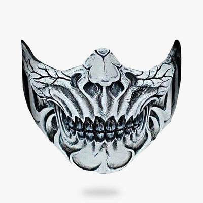 The shinigami half face mask is white and looks like crane bones