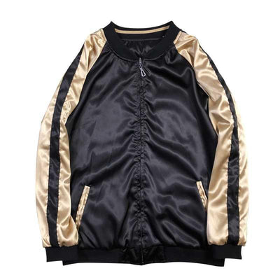 this japanese jacket is a sukajan gold with long sleeves and black color