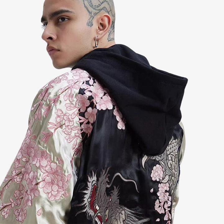 ジャケット・アウター Dragon embroidery detachable SUKAJAN Mens Souvenir Jacket Sukajan REVERSIBLE Japanese Pattern